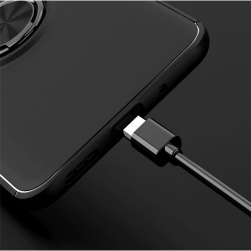 Xiaomi Redmi 9C Kılıf Renkli Silikon Yüzüklü Standlı Auto Focus Ravel Kapak - Mavi - Siyah