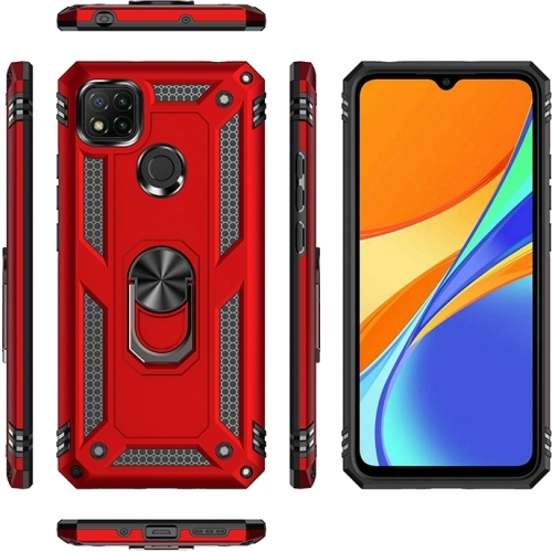 Xiaomi Redmi 9C Kılıf Silikon Zırhlı Standlı Yüzüklü Mıknatıslı Tank Kapak - Gold