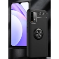 Xiaomi Redmi 9T Kılıf Renkli Silikon Yüzüklü Standlı Auto Focus Ravel Kapak - Kırmızı
