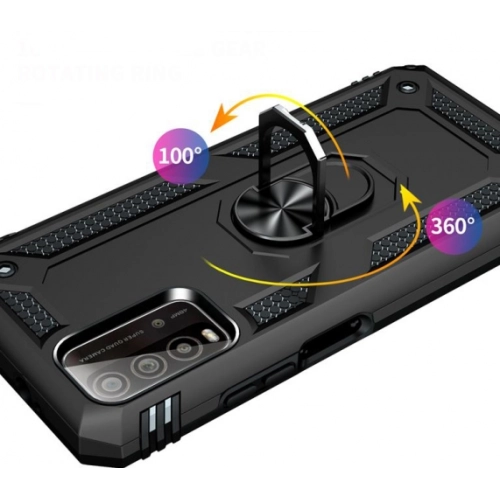 Xiaomi Redmi 9T Kılıf Silikon Zırhlı Standlı Yüzüklü Mıknatıslı Tank Kapak - Gümüş