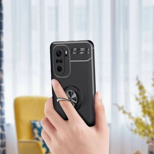 Xiaomi Redmi K40 Kılıf Renkli Silikon Yüzüklü Standlı Auto Focus Ravel Kapak - Mavi - Siyah