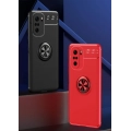Xiaomi Redmi K40 Kılıf Renkli Silikon Yüzüklü Standlı Auto Focus Ravel Kapak - Kırmızı - Siyah