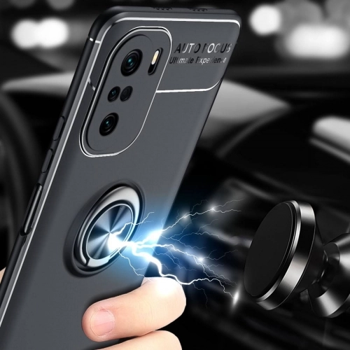 Xiaomi Redmi K40 Kılıf Renkli Silikon Yüzüklü Standlı Auto Focus Ravel Kapak - Kırmızı