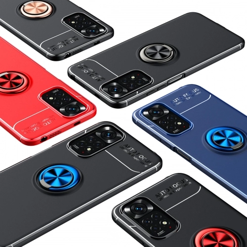 Xiaomi Redmi Note 11 Kılıf Renkli Silikon Yüzüklü Standlı Auto Focus Ravel Kapak - Kırmızı - Siyah