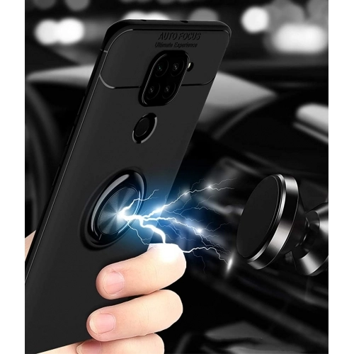 Xiaomi Redmi Note 9 Kılıf Renkli Silikon Yüzüklü Standlı Auto Focus Ravel Kapak - Kırmızı