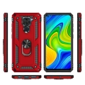 Xiaomi Redmi Note 9 Kılıf Silikon Zırhlı Standlı Yüzüklü Mıknatıslı Tank Kapak - Kırmızı