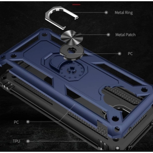 Xiaomi Redmi Note 9s Kılıf Silikon Zırhlı Standlı Yüzüklü Mıknatıslı Tank Kapak - Rose Gold