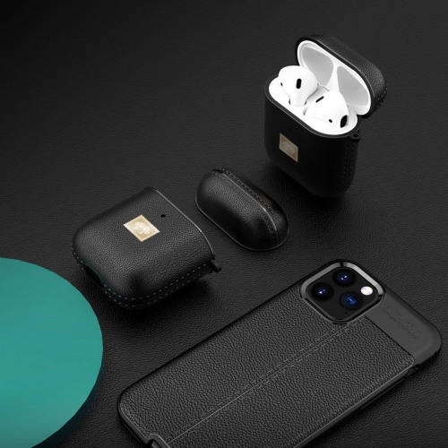 Zore Apple Airpods Kılıf Deri Tasarımlı Silikon Kapak - Siyah