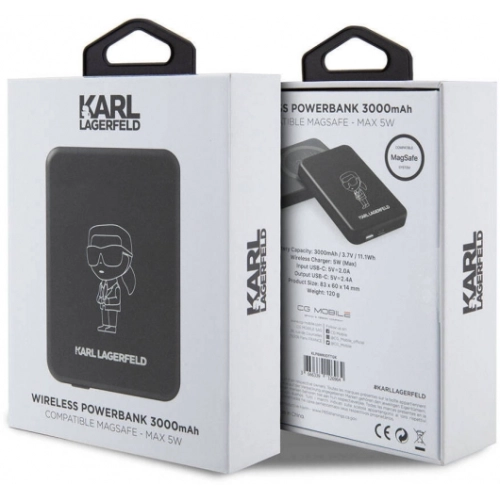 Karl Lagerfeld Led Işıklı Göstergeli Magsafe Magnetik Orjinal Lisanslı Powerbank 3000 Mah - Siyah