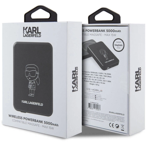 Karl Lagerfeld Led Işıklı Göstergeli Magsafe Magnetik Orjinal Lisanslı Powerbank 5000 Mah - Siyah
