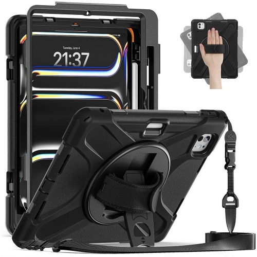 Apple iPad Pro 11 2024 Kılıf Defender Boyun Askılı Tablet Silikon - Siyah