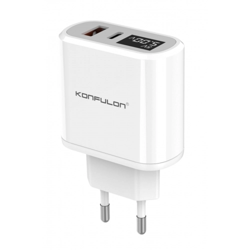 Konfulon C66 Type-C PD 20W Dijital Seyahat Hızlı Şarj Cihazı - Beyaz