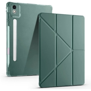 Lenovo Idea Tab Pro 12.7 TB-373FU Kılıf Standlı Tri Folding Kalemlikli Silikon Smart Cover - Koyu Yeşil