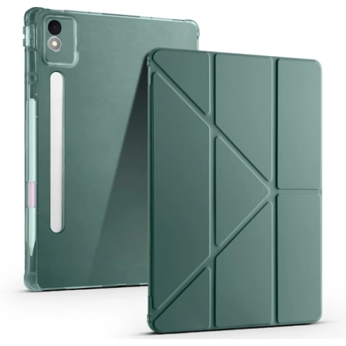 Lenovo Idea Tab Pro 12.7 TB-373FU Kılıf Standlı Tri Folding Kalemlikli Silikon Smart Cover - Koyu Yeşil