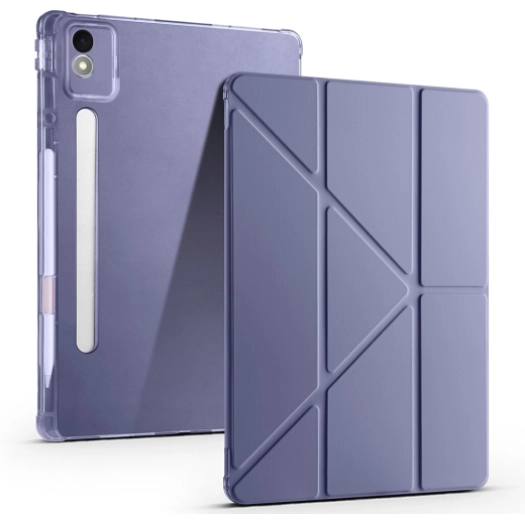 Lenovo Idea Tab Pro 12.7 TB-373FU Kılıf Standlı Tri Folding Kalemlikli Silikon Smart Cover - Mor