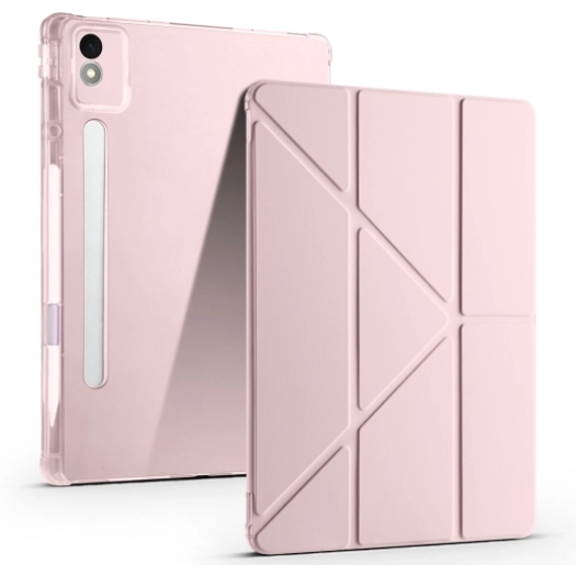 Lenovo Idea Tab Pro 12.7 TB-373FU Kılıf Standlı Tri Folding Kalemlikli Silikon Smart Cover - Rose Gold