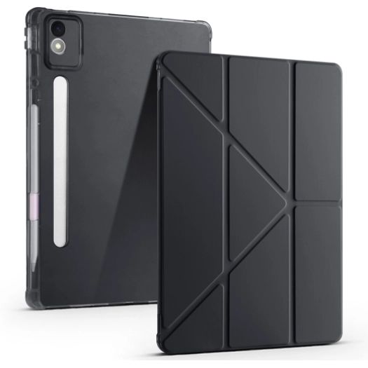 Lenovo Idea Tab Pro 12.7 TB-373FU Kılıf Standlı Tri Folding Kalemlikli Silikon Smart Cover - Siyah