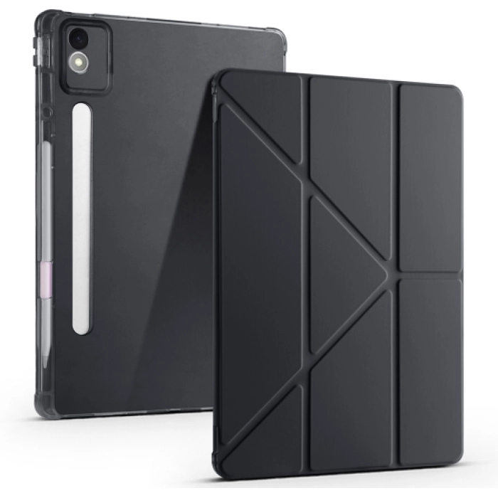 Lenovo Idea Tab Pro 12.7 TB-373FU Kılıf Standlı Tri Folding Kalemlikli Silikon Smart Cover - Siyah
