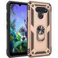 LG Q60 Kılıf Silikon Zırhlı Standlı Yüzüklü Mıknatıslı Tank Kapak - Gold