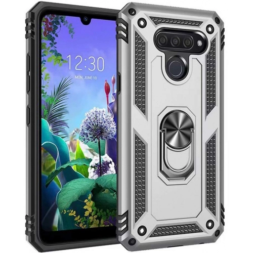 LG Q60 Kılıf Silikon Zırhlı Standlı Yüzüklü Mıknatıslı Tank Kapak - Gri