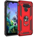 LG Q60 Kılıf Silikon Zırhlı Standlı Yüzüklü Mıknatıslı Tank Kapak - Kırmızı