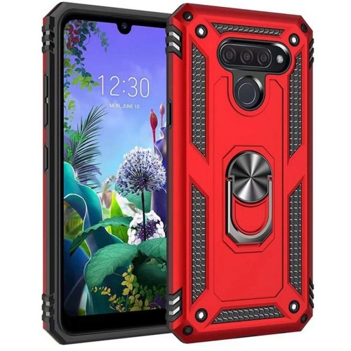 LG Q60 Kılıf Silikon Zırhlı Standlı Yüzüklü Mıknatıslı Tank Kapak - Kırmızı