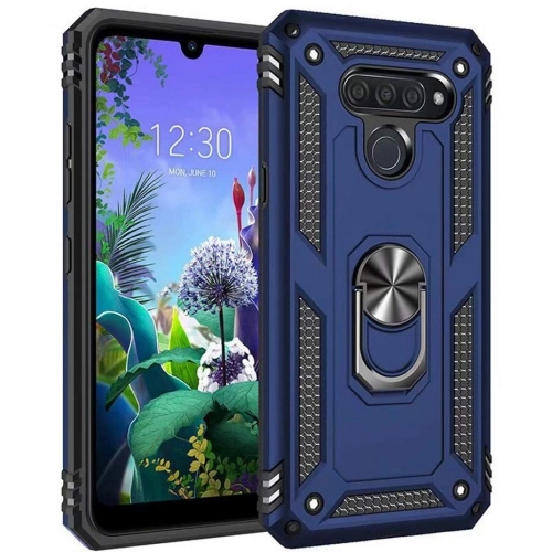 LG Q60 Kılıf Silikon Zırhlı Standlı Yüzüklü Mıknatıslı Tank Kapak - Lacivert