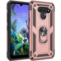 LG Q60 Kılıf Silikon Zırhlı Standlı Yüzüklü Mıknatıslı Tank Kapak - Rose Gold