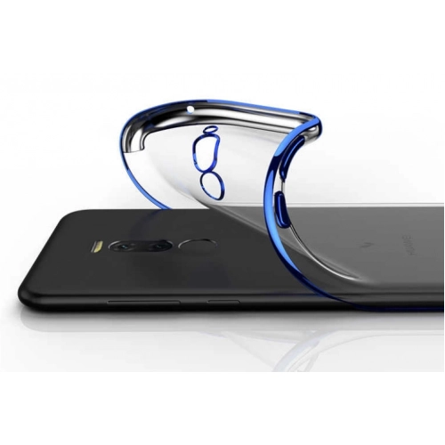 Meizu Note 8 Kılıf Renkli Köşeli Lazer Şeffaf Esnek Silikon - Mavi