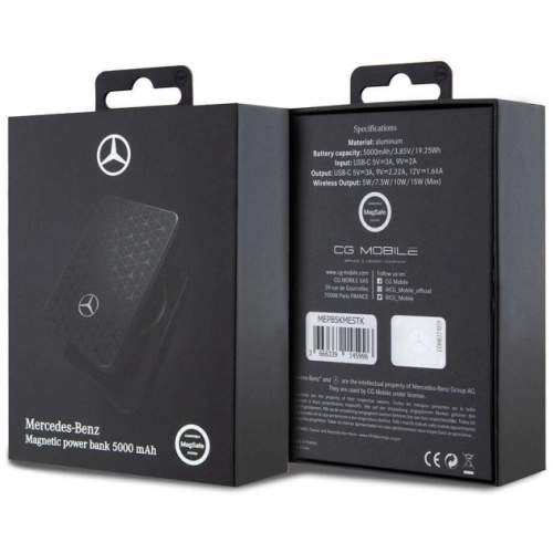 Mercedes Benz Led Işıklı Göstergeli Magsafe Magnetik Orjinal Lisanslı Powerbank 5000 Mah - Siyah
