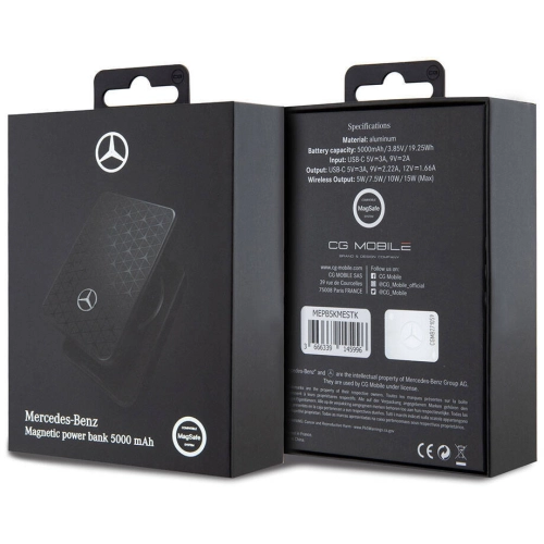 Mercedes Benz Led Işıklı Göstergeli Magsafe Magnetik Orjinal Lisanslı Powerbank 5000 Mah - Siyah