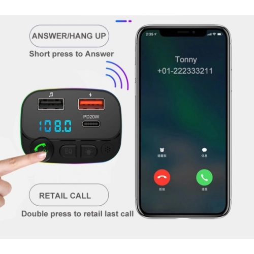 Newface P3 PD 20W+QC3.0 Bluetooth FM Transmitter Çakmaklık Girişli - Siyah