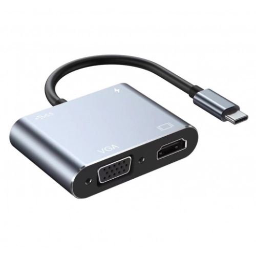 Newface Type-C To 4 Portlu HDMI VGA Çoklayıcı Adaptör HUB - Gri
