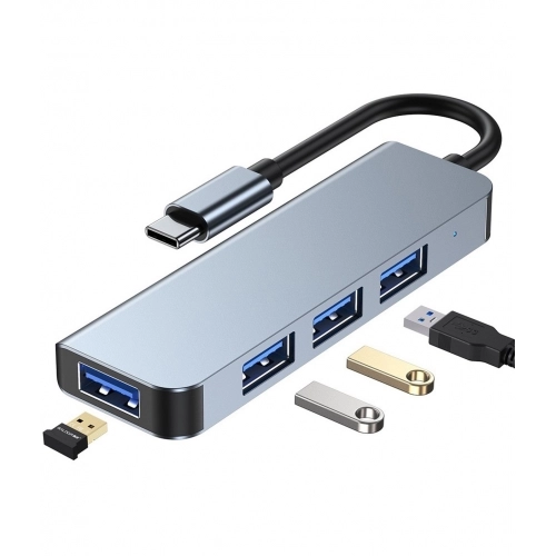 Newface Type-C To 4 Portlu USB 3.0 Çoklayıcı Adaptör HUB - Gri