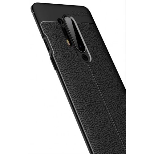 OnePlus 8 Pro Kılıf Deri Görünümlü Lüks Parmak İzi Bırakmaz Niss Silikon Kapak - Siyah