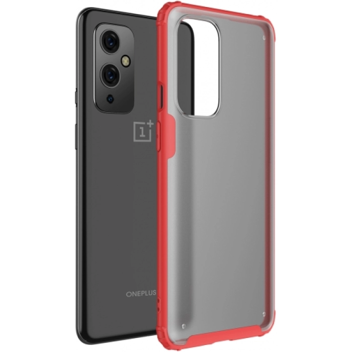 OnePlus 9 Kılıf Volks Serisi Kenarları Silikon Arkası Şeffaf Sert Kapak - Kırmızı