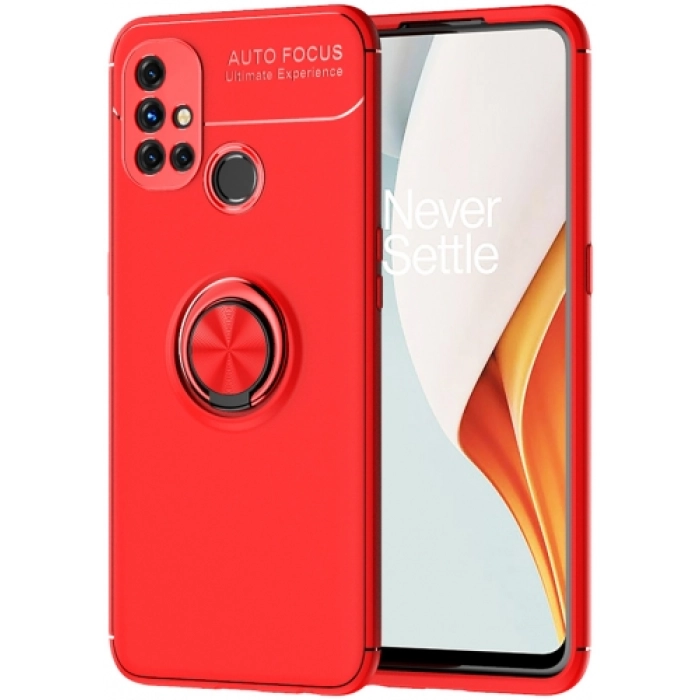 OnePlus Nord N10 Kılıf Renkli Silikon Yüzüklü Standlı Auto Focus Ravel Kapak - Kırmızı