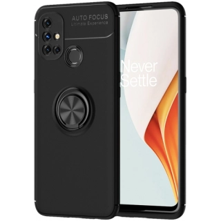 OnePlus Nord N10 Kılıf Renkli Silikon Yüzüklü Standlı Auto Focus Ravel Kapak - Siyah