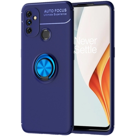 OnePlus Nord N100 Kılıf Renkli Silikon Yüzüklü Standlı Auto Focus Ravel Kapak - Mavi