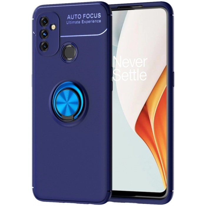 OnePlus Nord N100 Kılıf Renkli Silikon Yüzüklü Standlı Auto Focus Ravel Kapak - Mavi