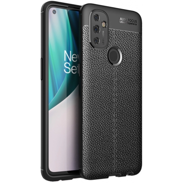 OnePlus Nord N100 Kılıf Deri Görünümlü Lüks Parmak İzi Bırakmaz Niss Silikon Kapak - Siyah