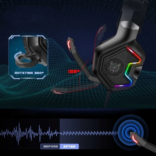 Onikuma K10 Pro RGB Renkli Oyuncu Kulaklığı 3.5mm - Siyah