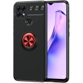 Oppo A15 Kılıf Renkli Silikon Yüzüklü Standlı Auto Focus Ravel Kapak - Kırmızı - Siyah