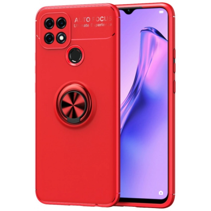 Oppo A15 Kılıf Renkli Silikon Yüzüklü Standlı Auto Focus Ravel Kapak - Kırmızı