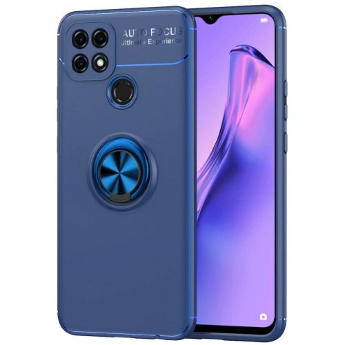 Oppo A15 Kılıf Renkli Silikon Yüzüklü Standlı Auto Focus Ravel Kapak - Mavi