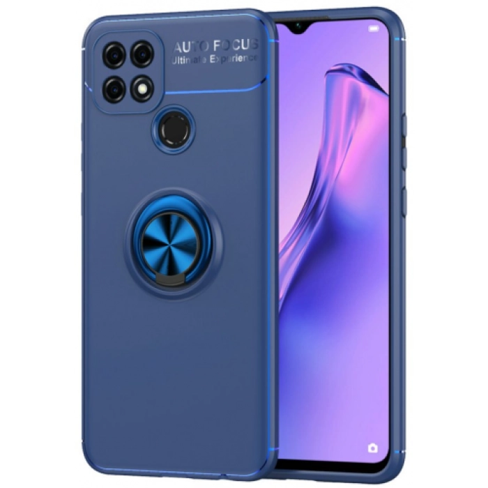 Oppo A15 Kılıf Renkli Silikon Yüzüklü Standlı Auto Focus Ravel Kapak - Mavi