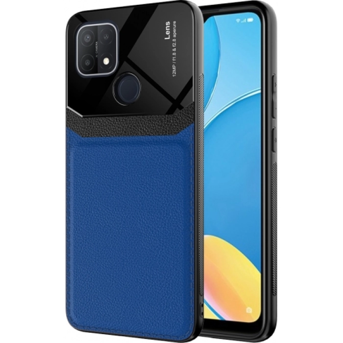 Oppo A15 Kılıf Deri Görünümlü Emiks Kapak - Mavi