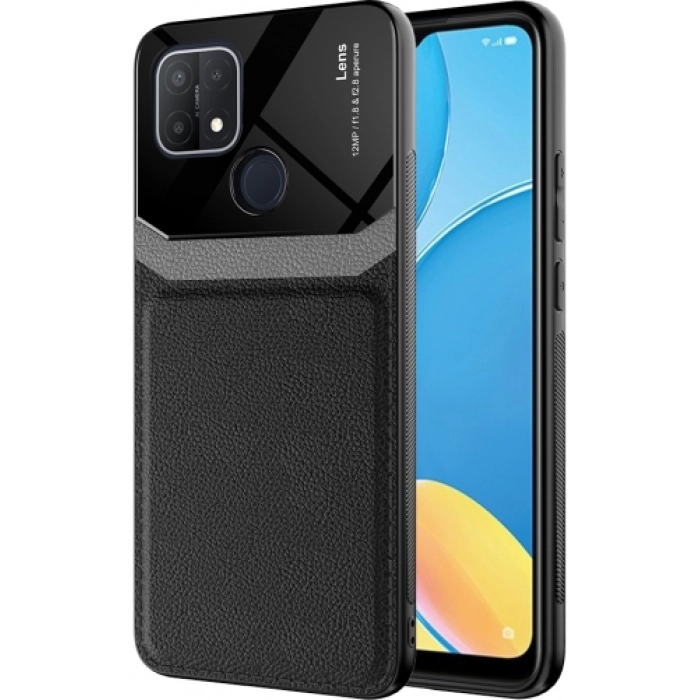 Oppo A15 Kılıf Deri Görünümlü Emiks Kapak - Siyah