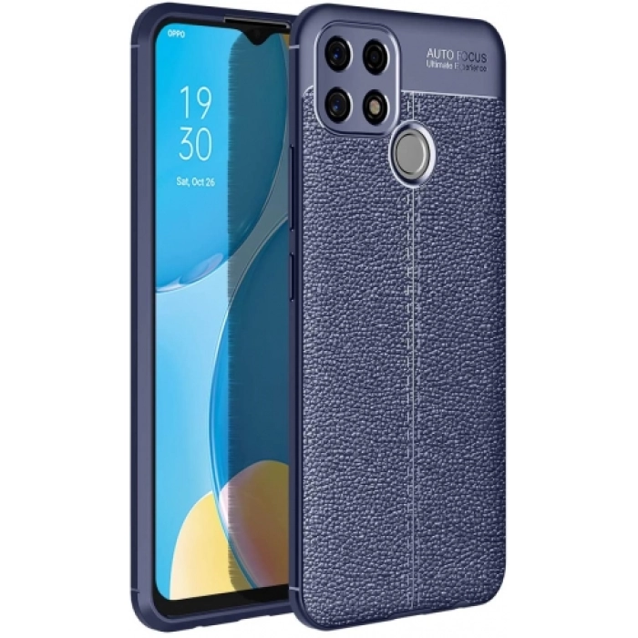 Oppo A15 Kılıf Deri Görünümlü Lüks Parmak İzi Bırakmaz Niss Silikon Kapak - Lacivert