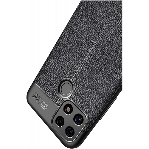 Oppo A15 Kılıf Deri Görünümlü Lüks Parmak İzi Bırakmaz Niss Silikon Kapak - Siyah